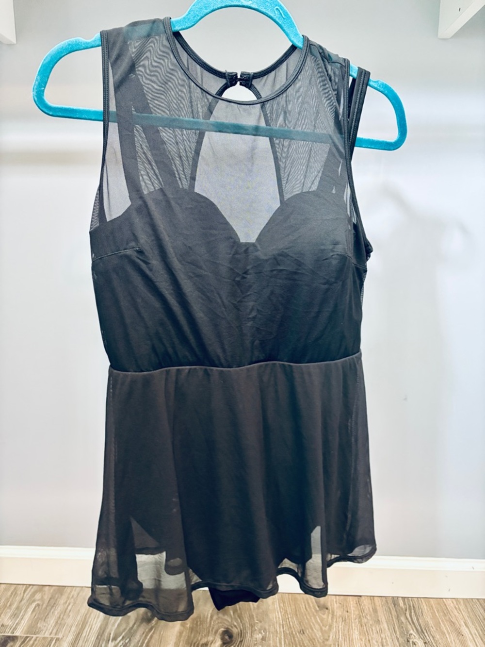 torrid Black Mesh One-Piece Swimdress with Keyhole Back